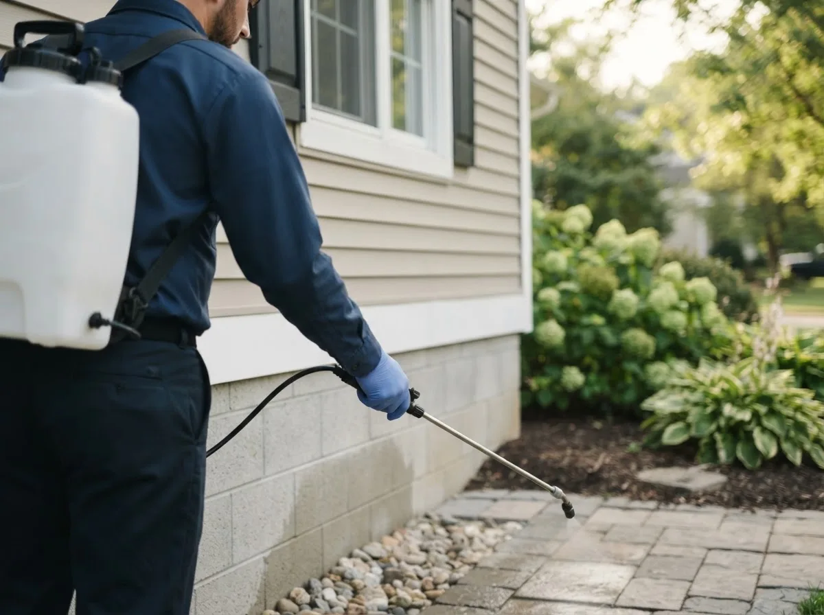 Pest control technician inspecting a home in Lester, WV